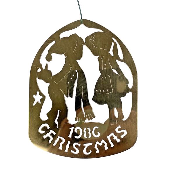 1986 Biedermann Hand-cut Brass Christmas Ornament #17 Boy and Girl‎ Signed - Picture 2 of 6